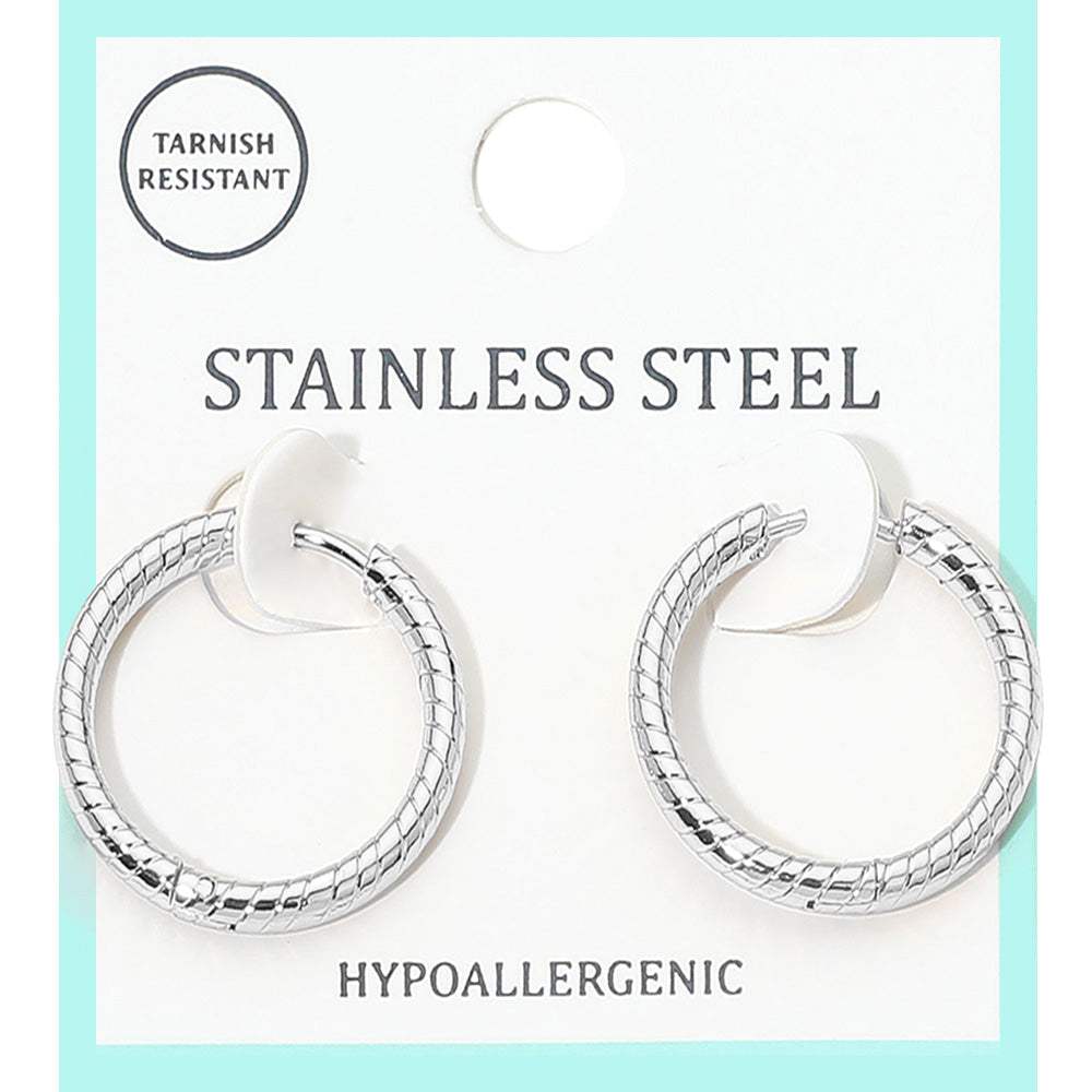 Stainless Steel Textured Huggie Hoop Earrings - Madeline Love - Flyclothing LLC