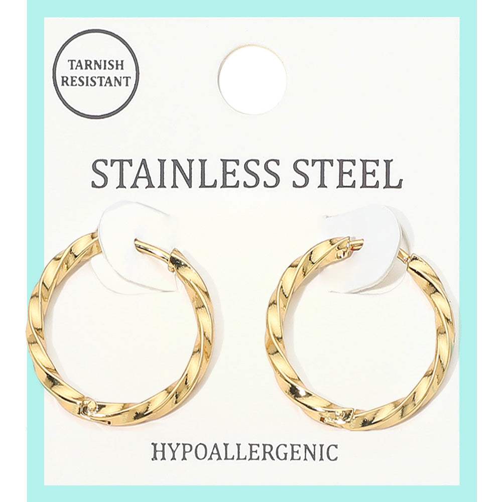 Stainless Steel Twisted Huggie Hoop Earrings - Madeline Love - Flyclothing LLC