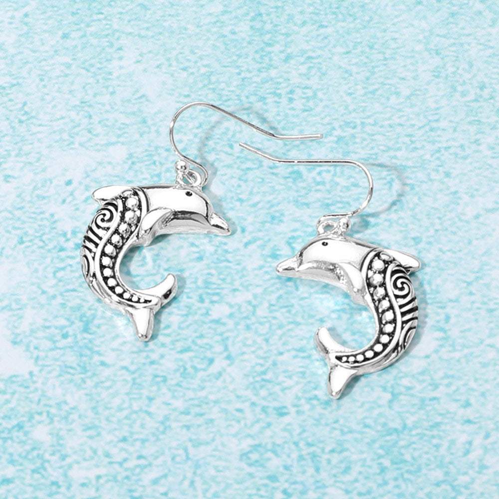 Antique Metal Dolphin Dangle Earrings - Madeline Love - Flyclothing LLC