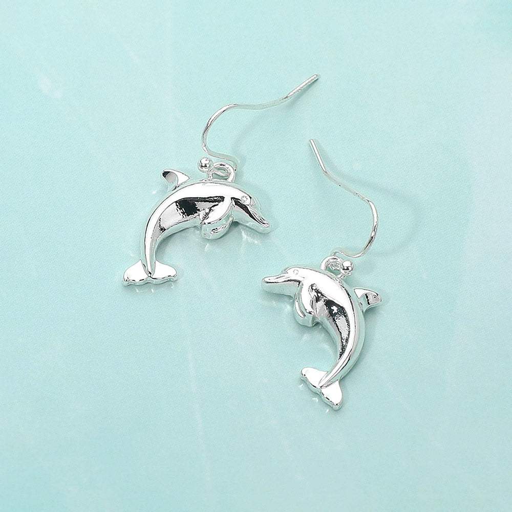 Metal Dolphin Dangle Earrings - Madeline Love - Flyclothing LLC