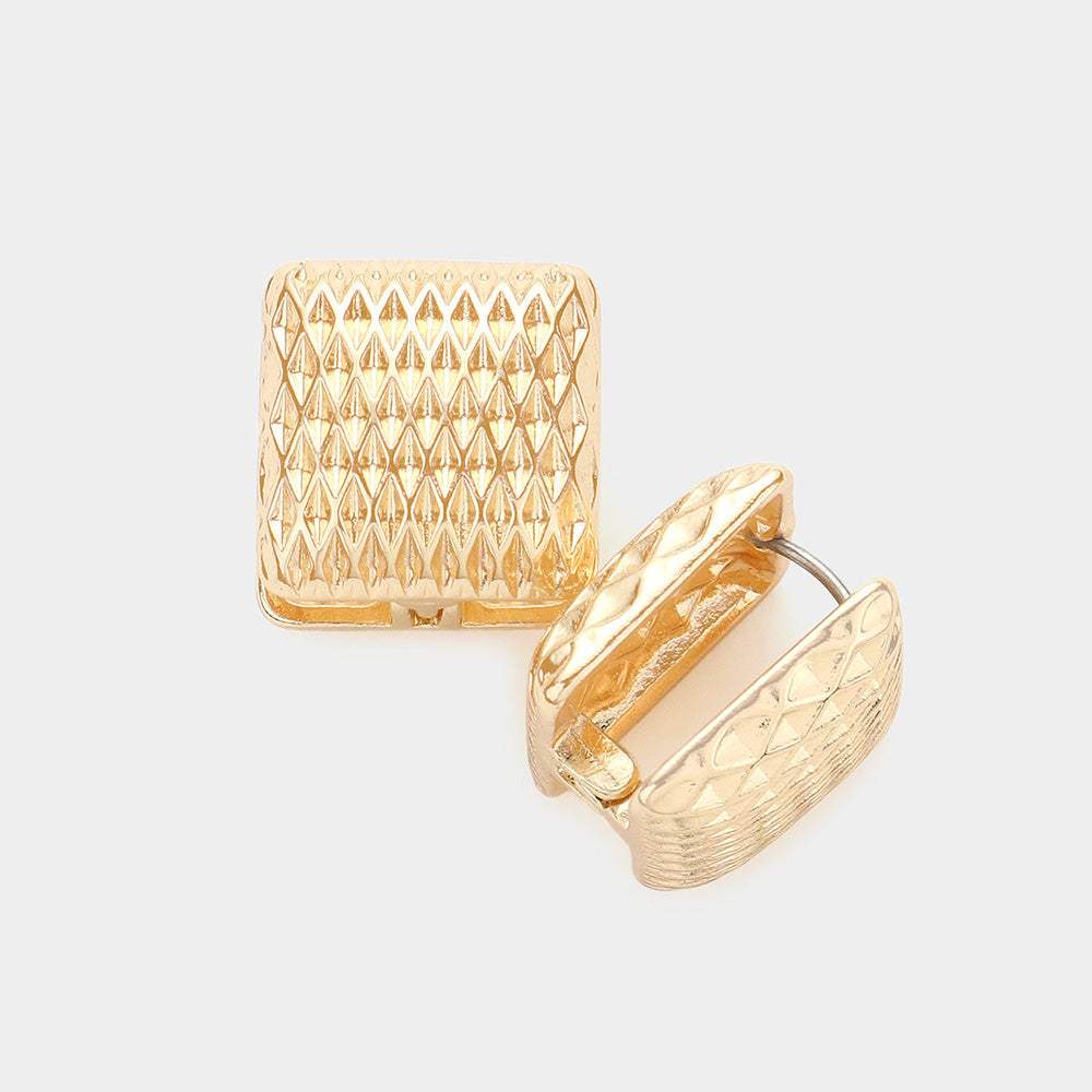 Textured Square Metal Huggie Earrings - Madeline Love - Flyclothing LLC