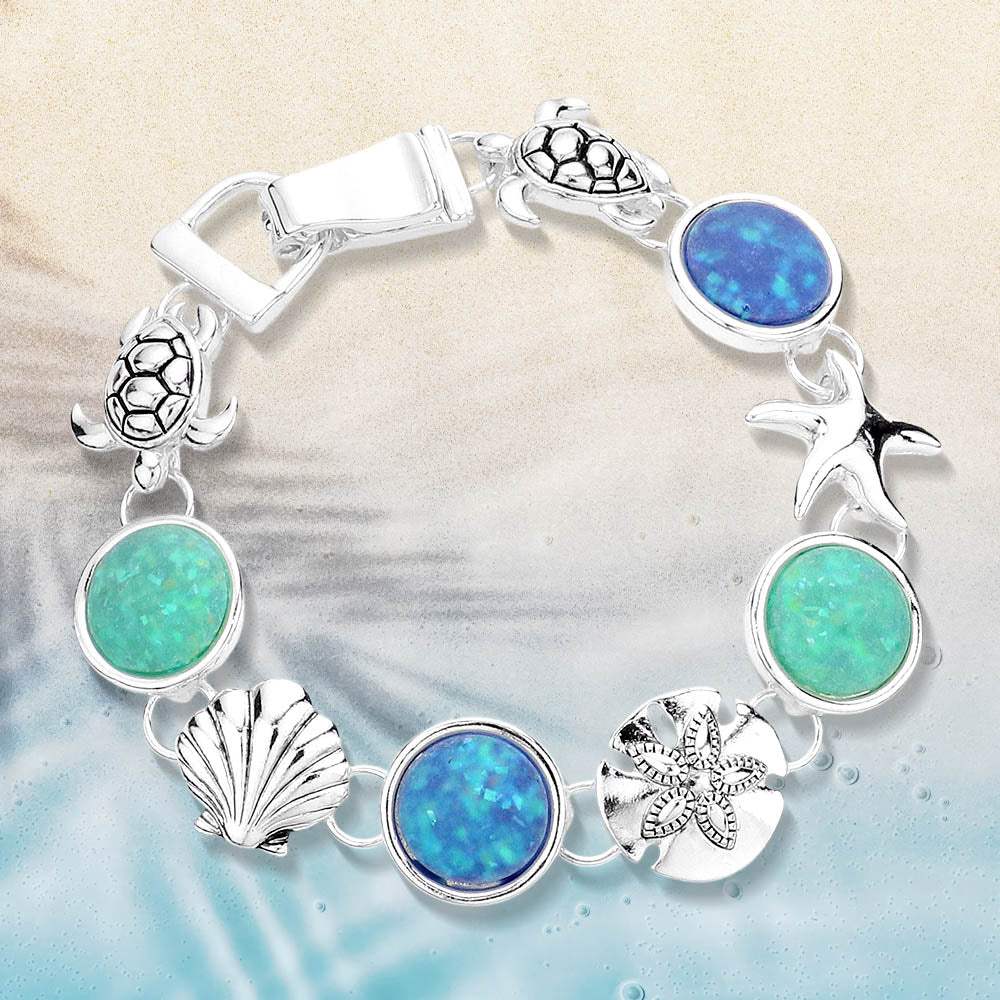 Sea Glass Embossed Metal Sea Life Magnetic Link Bracelet - Madeline Love - Flyclothing LLC