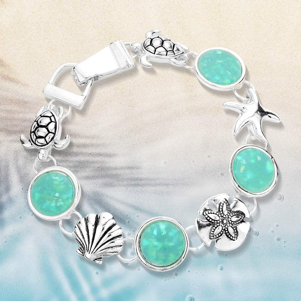 Sea Glass Embossed Metal Sea Life Magnetic Link Bracelet - Madeline Love - Flyclothing LLC