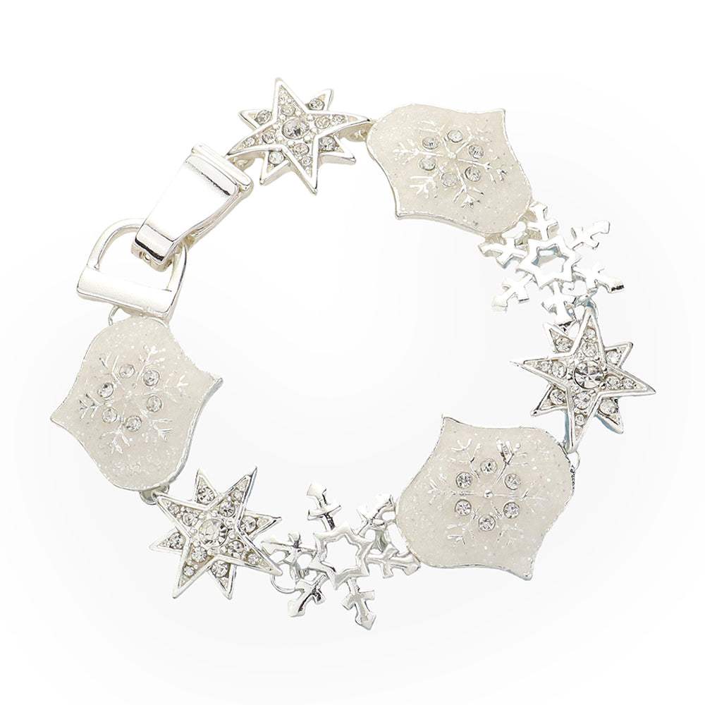 Rhinestone Embellished Petal Star Snowflake Link Magnetic Bracelet - Madeline Love - Flyclothing LLC