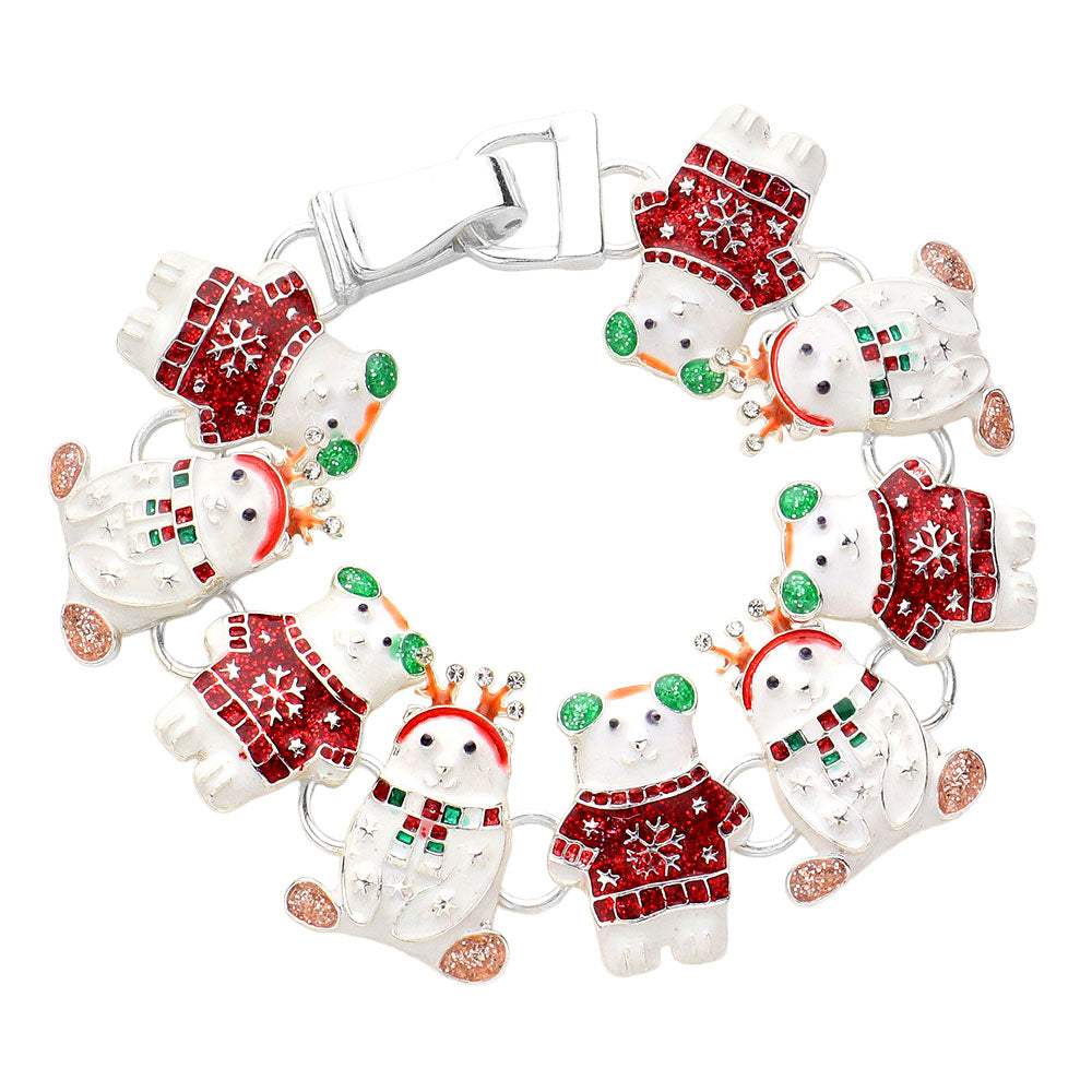 Enamel Christmas Bear Link Magnetic Bracelet - Madeline Love - Flyclothing LLC