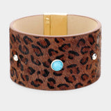 Leopard Leather Turquoise Round Magnetic Bracelet - Madeline Love - Flyclothing LLC
