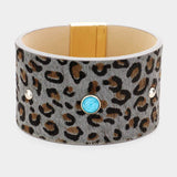 Leopard Leather Turquoise Round Magnetic Bracelet - Madeline Love - Flyclothing LLC