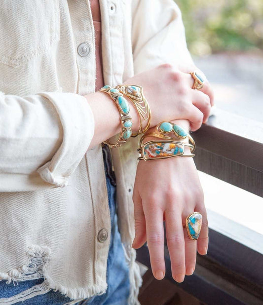 Simplicity Refined Blue Spiny Oyster/Turquoise Golden Bracelet - Barse Jewelry - Flyclothing LLC