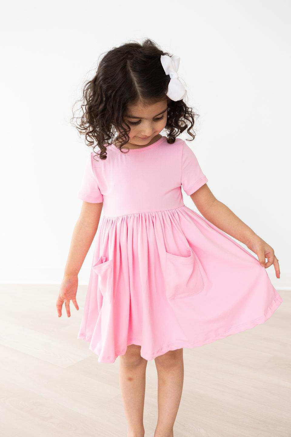 Bubblegum Pink S/S Pocket Twirl Dress - Mila & Rose ® - Flyclothing LLC