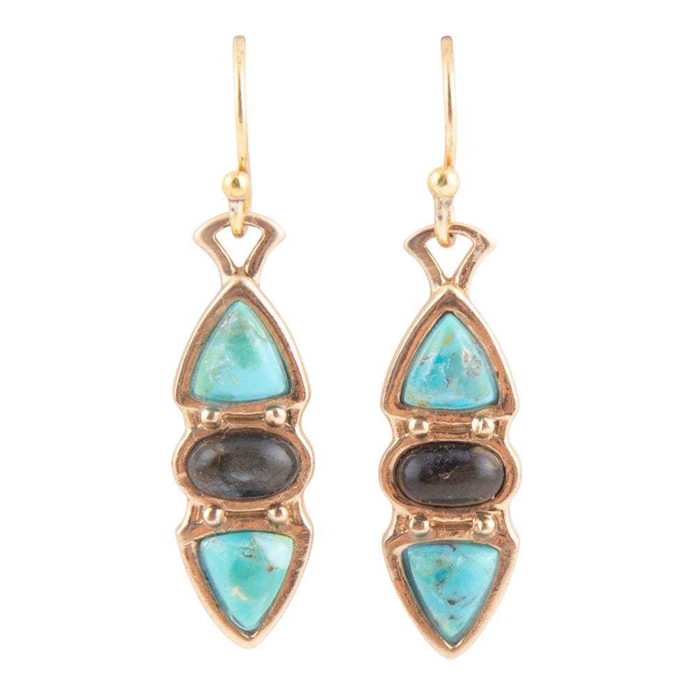 Blue Turquoise and Grey Labradorite Golden Drop Earrings - Barse Jewelry - Flyclothing LLC