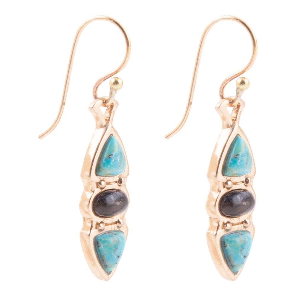 Blue Turquoise and Grey Labradorite Golden Drop Earrings - Barse Jewelry - Flyclothing LLC