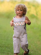 Fall Halloween & Thanksgiving Pumpkin Smock Embroidered Boys Romper - Rylee Faith Designs - Flyclothing LLC