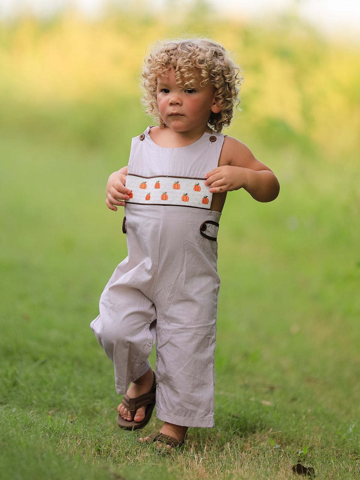 Fall Halloween & Thanksgiving Pumpkin Smock Embroidered Boys Romper - Rylee Faith Designs - Flyclothing LLC