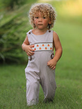 Fall Halloween & Thanksgiving Pumpkin Smock Embroidered Boys Romper - Rylee Faith Designs - Flyclothing LLC