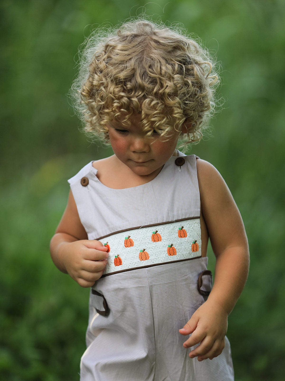 Fall Halloween & Thanksgiving Pumpkin Smock Embroidered Boys Romper - Rylee Faith Designs - Flyclothing LLC