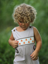 Fall Halloween & Thanksgiving Pumpkin Smock Embroidered Boys Romper - Rylee Faith Designs - Flyclothing LLC