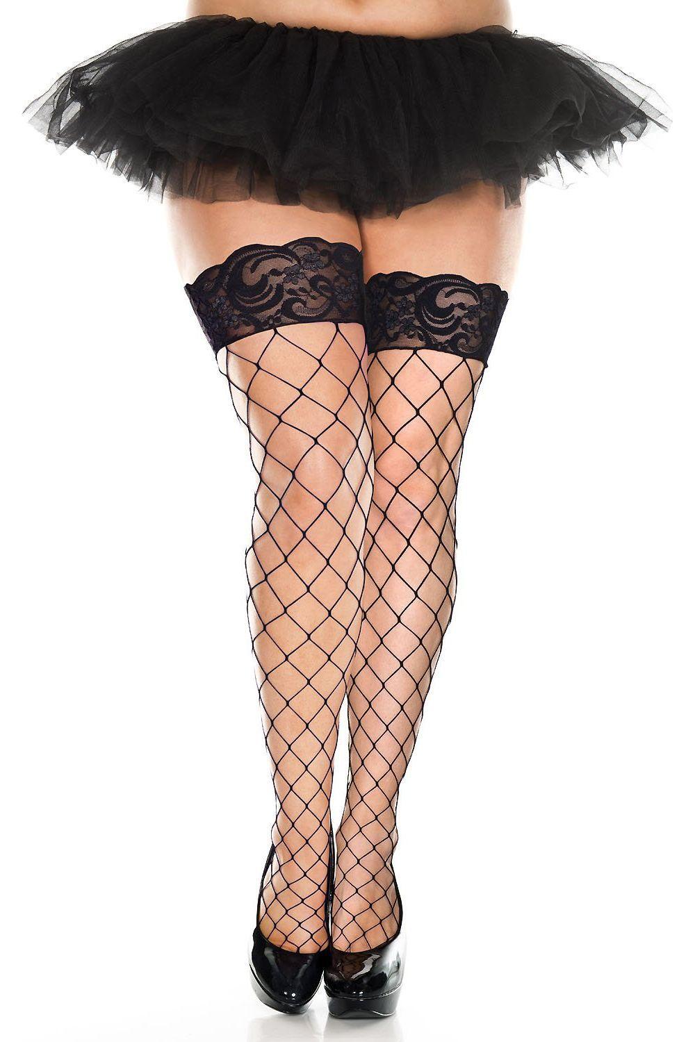 Daisy Corsets Black Lace Top Diamond Net Thigh Hi Stockings