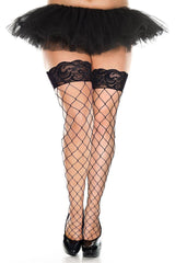 Daisy Corsets Black Lace Top Diamond Net Thigh Hi Stockings