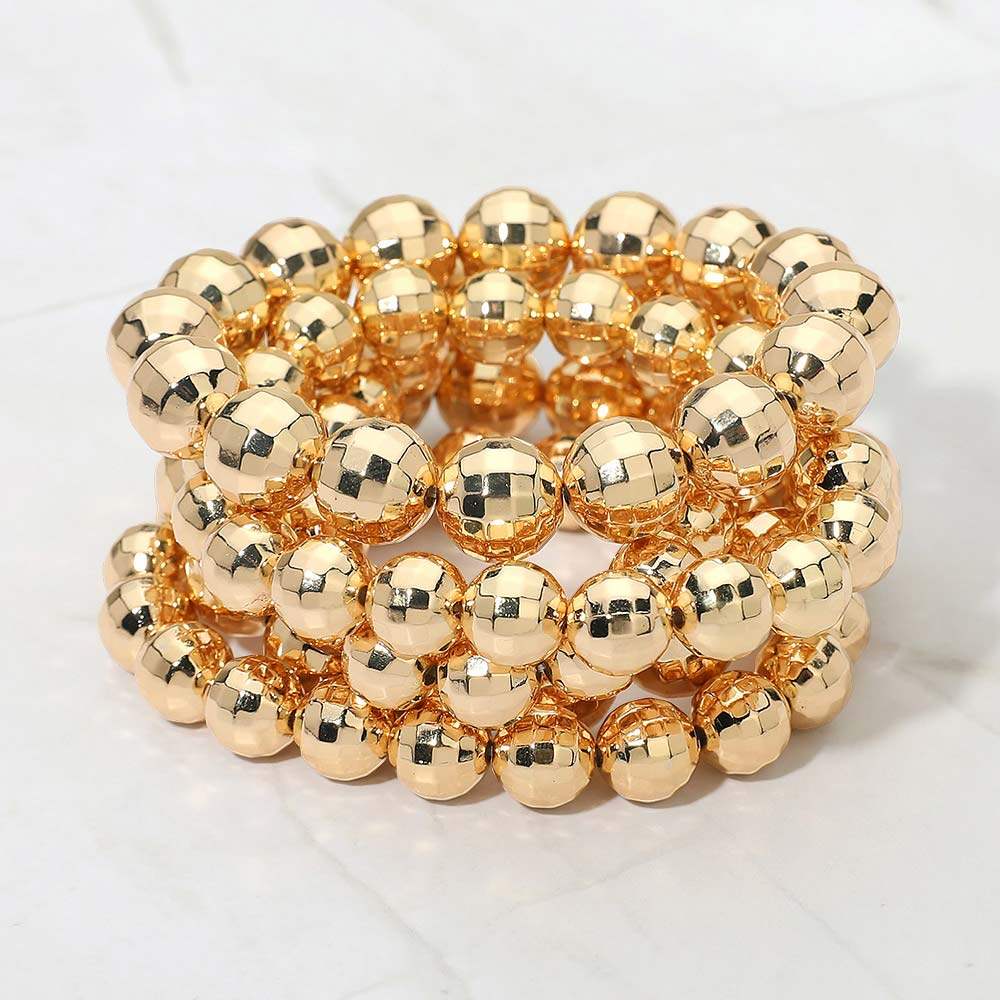 5PCS - Faceted Metal Ball Beaded Stretch Multi Layered Bracelets - Madeline Love - Flyclothing LLC