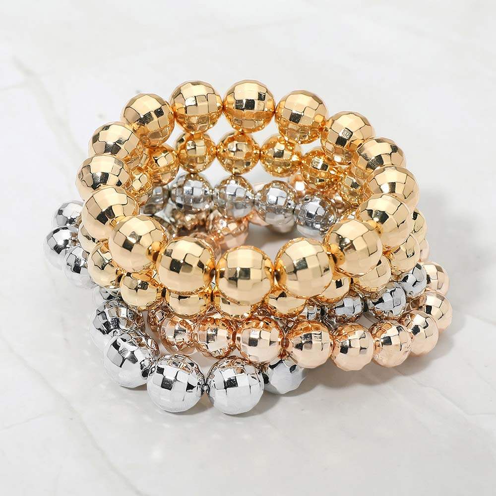 5PCS - Faceted Metal Ball Beaded Stretch Multi Layered Bracelets - Madeline Love - Flyclothing LLC