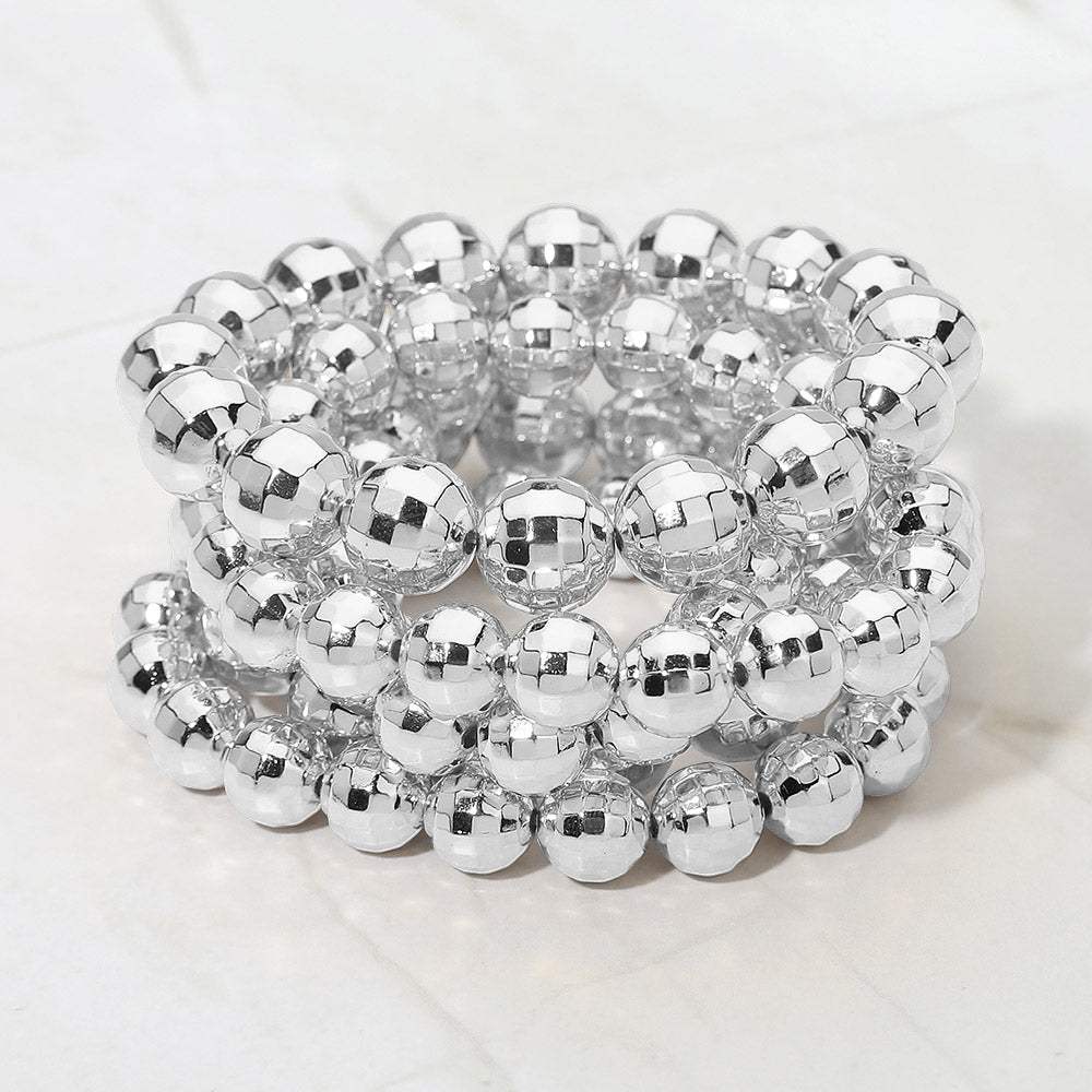 5PCS - Faceted Metal Ball Beaded Stretch Multi Layered Bracelets - Madeline Love - Flyclothing LLC