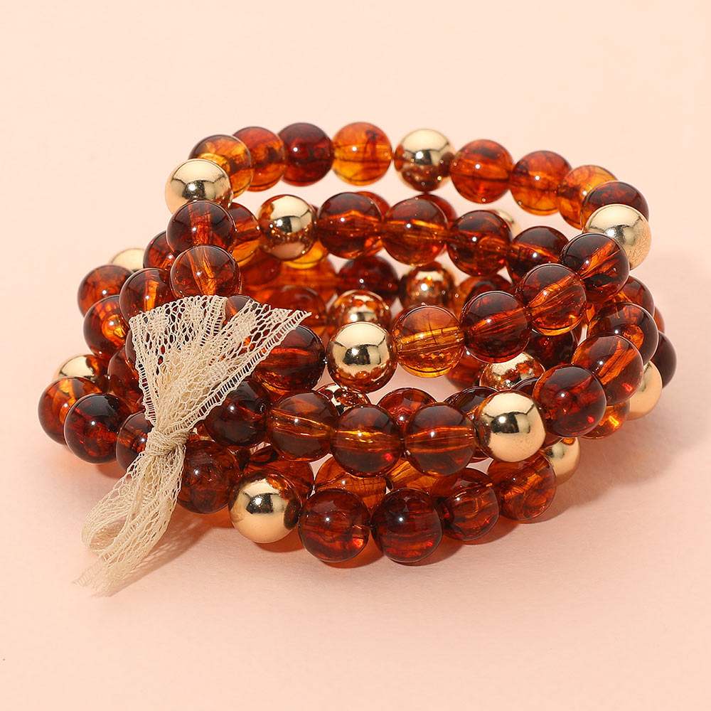 5PCS - Resin Metal Ball Beaded Stretch Multi Layered Bracelets - Madeline Love - Flyclothing LLC