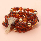 5PCS - Resin Metal Ball Beaded Stretch Multi Layered Bracelets - Madeline Love - Flyclothing LLC
