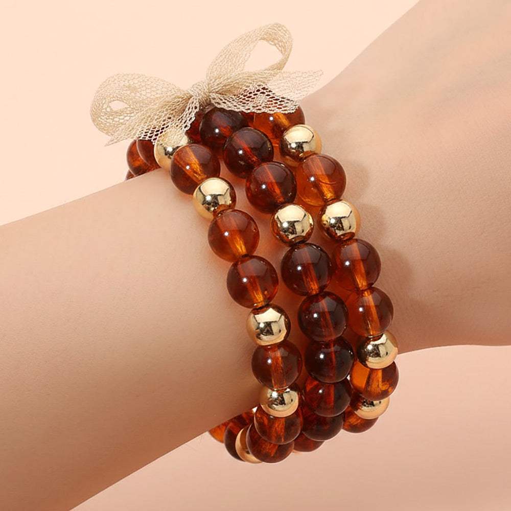 3PCS- Chunky Metal Resin Ball Beaded Stretch Multi Layered Bracelets - Madeline Love - Flyclothing LLC