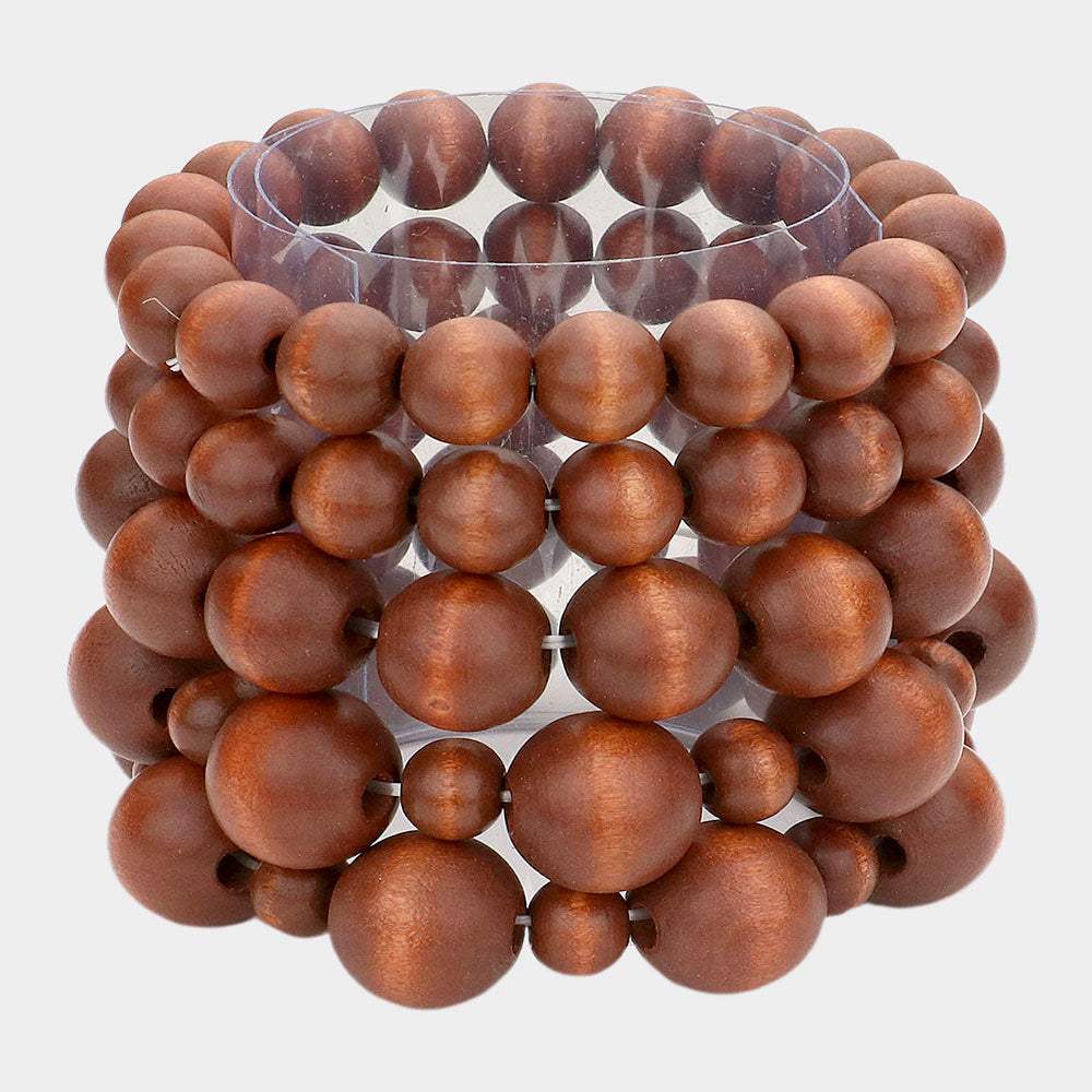 5PCS - Wood Ball Stack Stretch Bracelets - Madeline Love - Flyclothing LLC