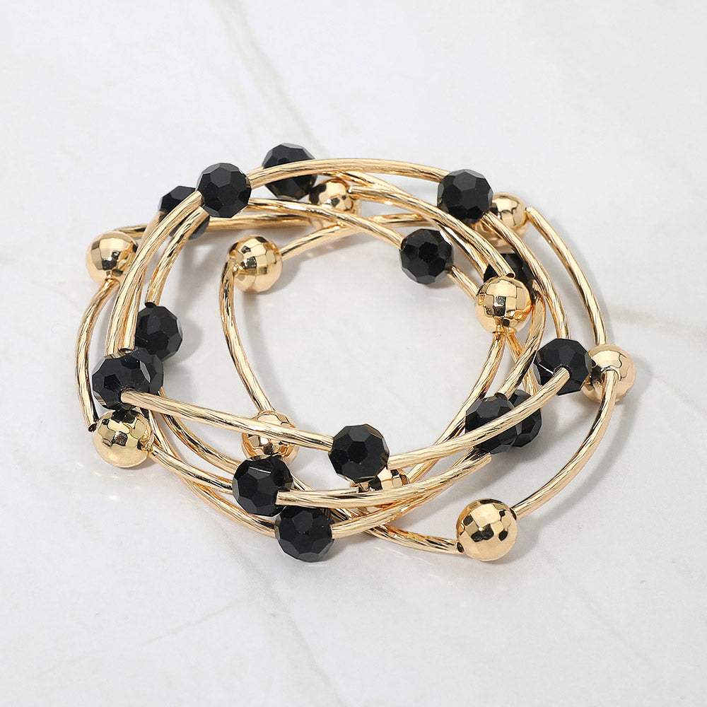 5PCS - Ball Metal Bar Beaded Stretch Multi Layered Bracelets - Madeline Love - Flyclothing LLC