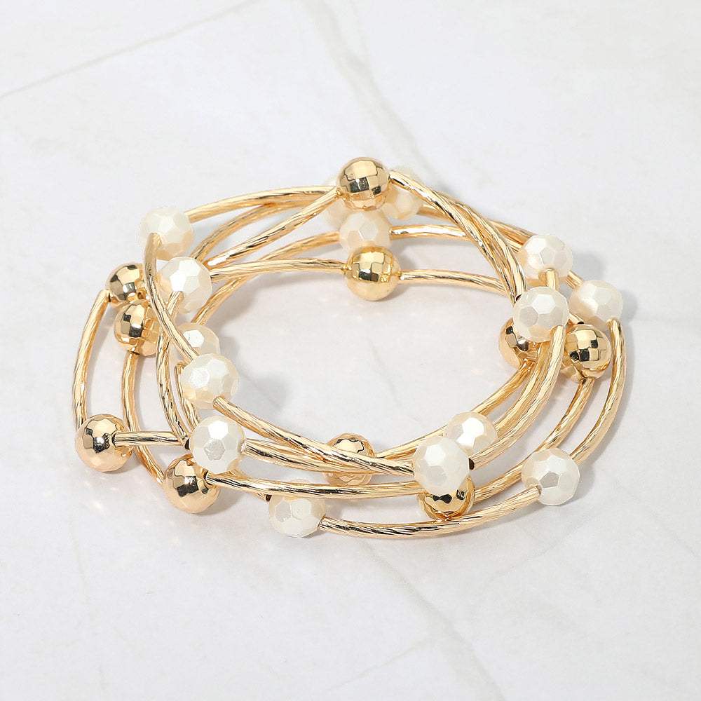 5PCS - Ball Metal Bar Beaded Stretch Multi Layered Bracelets - Madeline Love - Flyclothing LLC