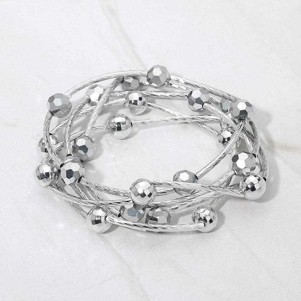 5PCS - Ball Metal Bar Beaded Stretch Multi Layered Bracelets - Madeline Love - Flyclothing LLC