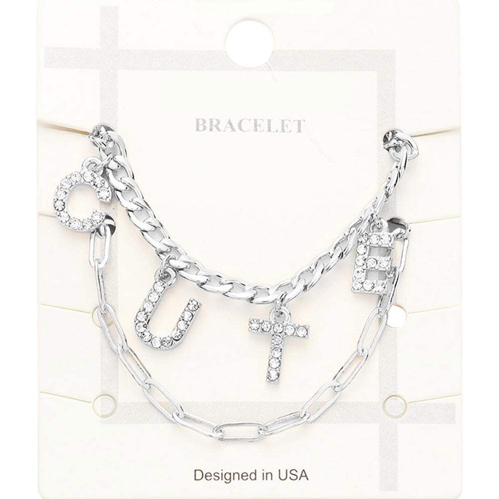 2PCS - CUTE Rhinestone Embellished Metal Chain Bracelets - Madeline Love - Flyclothing LLC