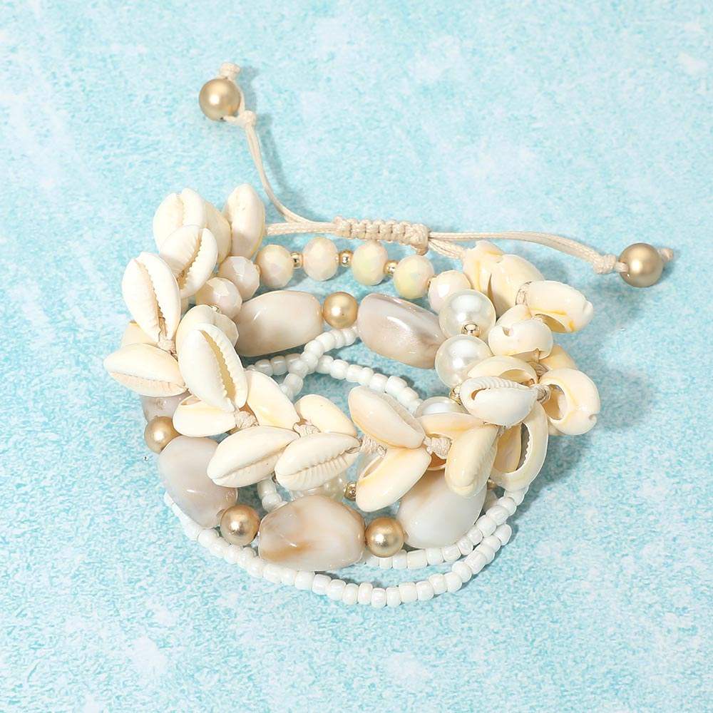 5PCS - Shell Beaded Adjustable Pearl PEbble Beades Stretch Multi Layered Bracelets - Madeline Love - Flyclothing LLC