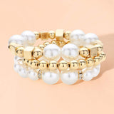 3PCS - Pearl Metal Ball Beaded Stretch Multi Layered Bracelets - Madeline Love - Flyclothing LLC