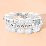 3PCS - Pearl Metal Ball Beaded Stretch Multi Layered Bracelets - Madeline Love - Flyclothing LLC