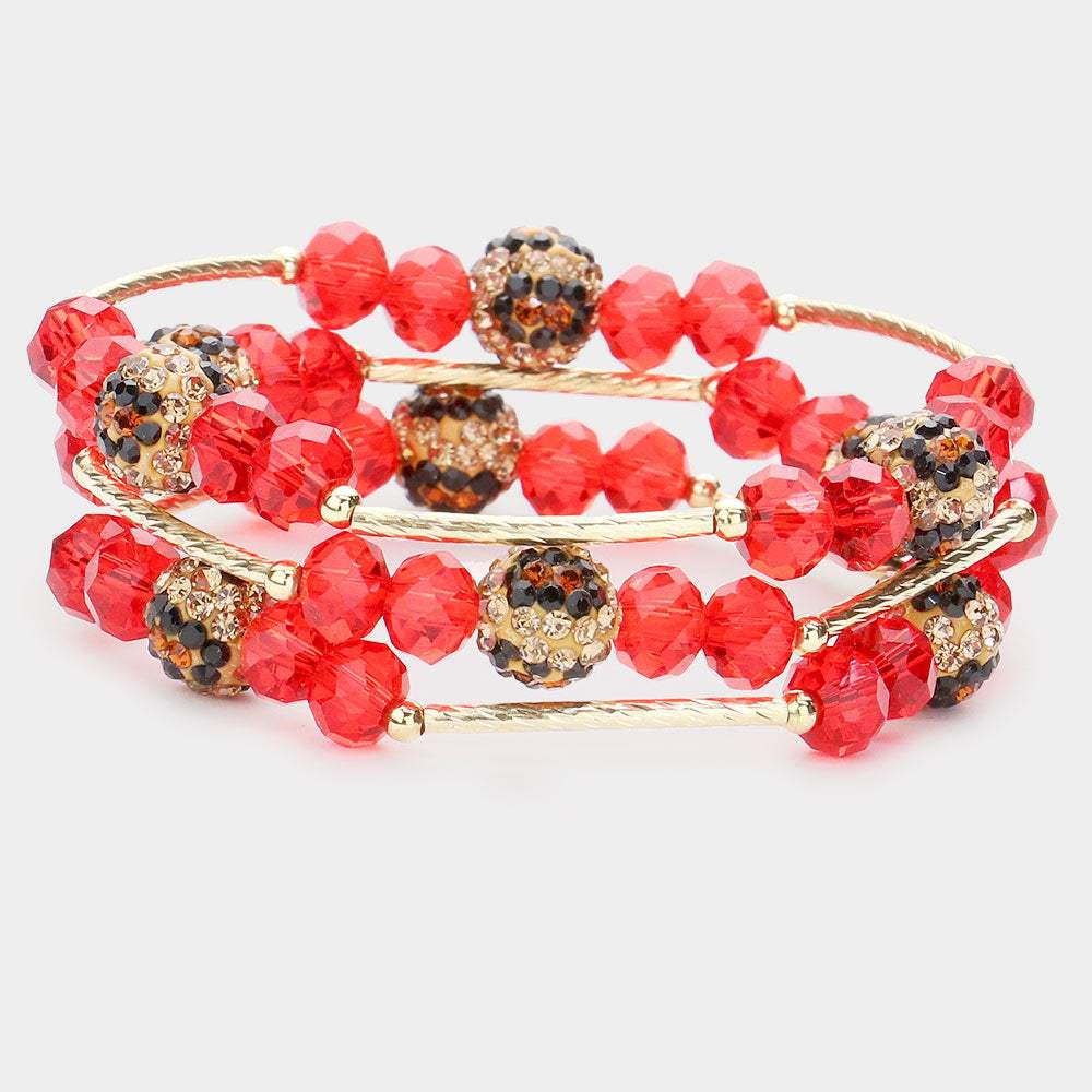 3PCS - Leopard Patterned Shamballa Ball Faceted Beaded Stretch Bracelets - Madeline Love - Flyclothing LLC