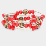 3PCS - Leopard Patterned Shamballa Ball Faceted Beaded Stretch Bracelets - Madeline Love - Flyclothing LLC