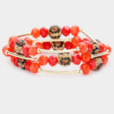 3PCS - Leopard Patterned Shamballa Ball Faceted Beaded Stretch Bracelets - Madeline Love - Flyclothing LLC