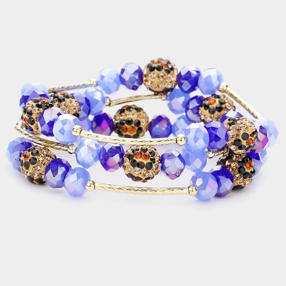 3PCS - Leopard Patterned Shamballa Ball Faceted Beaded Stretch Bracelets - Madeline Love - Flyclothing LLC