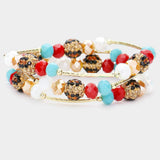 3PCS - Leopard Patterned Shamballa Ball Faceted Beaded Stretch Bracelets - Madeline Love - Flyclothing LLC