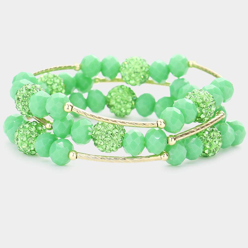 3PCS - Shamballa Ball Faceted Beaded Stretch Bracelets - Madeline Love - Flyclothing LLC
