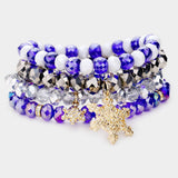 4PCS - Christmas Snowflake Charm Bead Stretch Layered Bracelets - Madeline Love - Flyclothing LLC