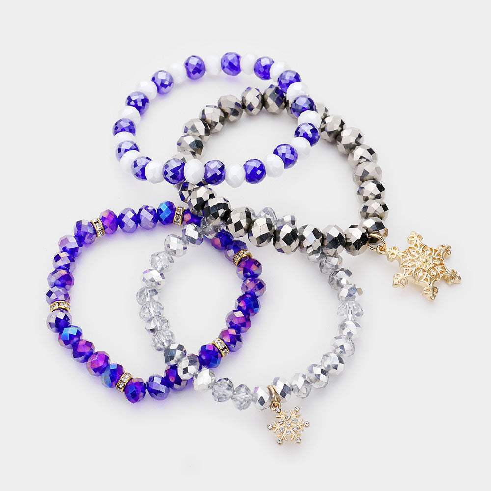 4PCS - Christmas Snowflake Charm Bead Stretch Layered Bracelets - Madeline Love - Flyclothing LLC