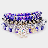 4PCS - Snowflake Crystal Bead Stretch Layered Bracelets - Madeline Love - Flyclothing LLC