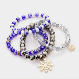 4PCS - Snowflake Crystal Bead Stretch Layered Bracelets - Madeline Love - Flyclothing LLC