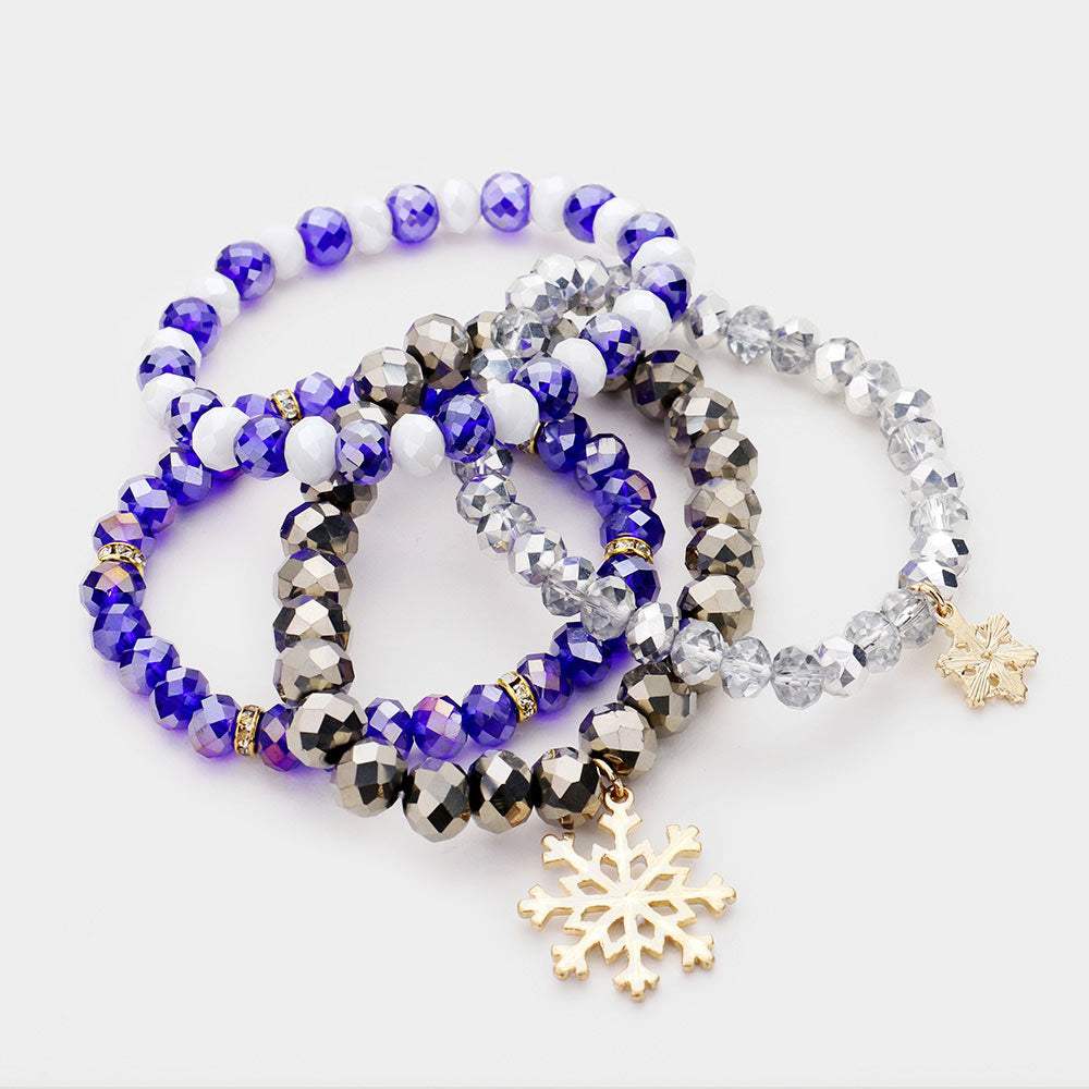 4PCS - Snowflake Crystal Bead Stretch Layered Bracelets - Madeline Love - Flyclothing LLC