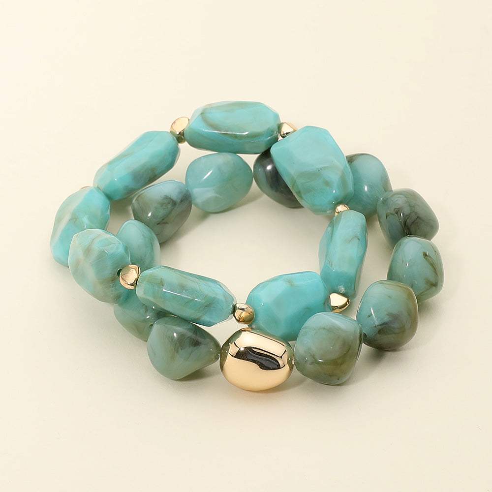 2PCS - Marbled Resin Pebble Beaded Stretch Multi Layered Bracelets - Madeline Love - Flyclothing LLC
