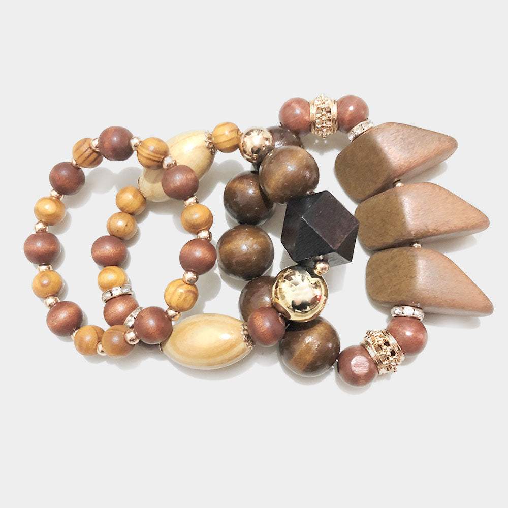 3PCS - Chunky Wood Stretch Bracelets - Madeline Love - Flyclothing LLC