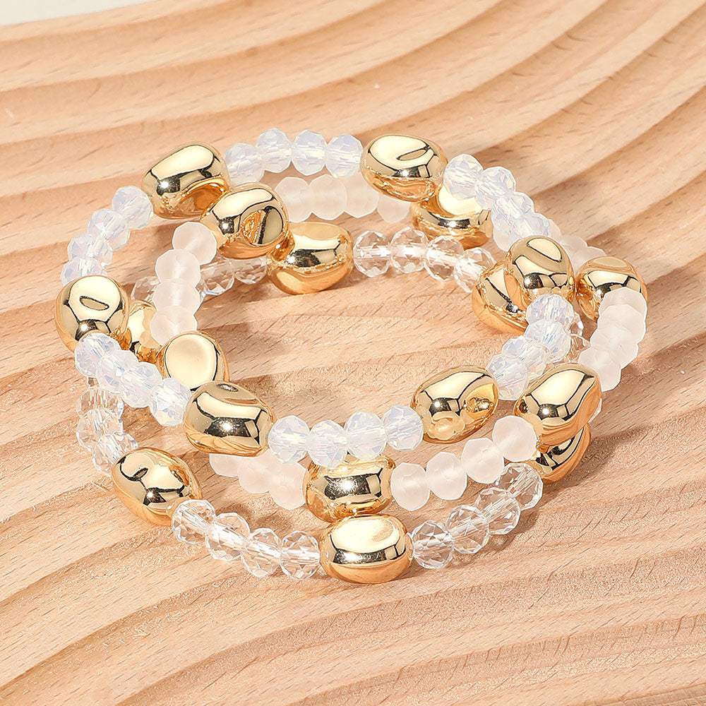 3PCS - Worn Metal Pebble Beaded Stretch Multi Layered Bracelets - Madeline Love - Flyclothing LLC